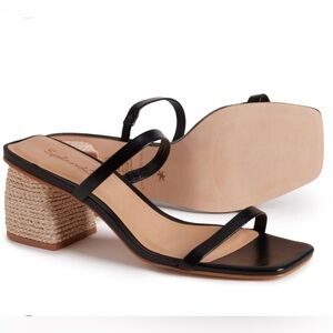 Splendid Kharis Square Toe Black Espadrille Block Heel Slide Sandals Shoes NWT